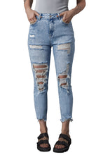 Load image into Gallery viewer, Sky Blue Acid Wash Distressed Slim Fit Jeans | Bottoms/Jeans
