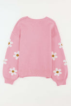 Load image into Gallery viewer, Pink flower sweater with round neck and dropped shoulders, winter clothes for women.
