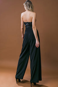 Sequin Top Jumpsuit | Wide Leg Tube Top Jumpsuit