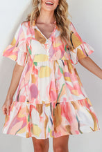 Load image into Gallery viewer, Mini Dress | Pink Geometric Print Ruffled Short Sleeve
