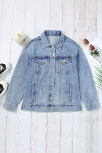 Rhinestone Denim Jacket | Mist Blue Studded Denim