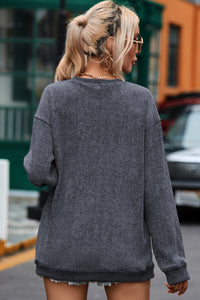 Pullover Sweatshirt | Gray Solid Ribbed Knit Round Neck