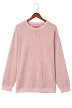 Load image into Gallery viewer, Pullover Sweatshirt | Pink Solid Ribbed Knit Round Neck
