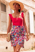 Load image into Gallery viewer, Mini Skirt | Red Floral Wrapped Lace up Skirt
