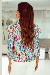 Multicolor Abstract Print 3/4 Puff Sleeve Ruffle Blouse | Tops/Blouses & Shirts