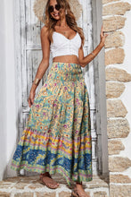 Load image into Gallery viewer, Sky Blue Boho Floral &amp; Paisley Print Shirred Waist Long Skirt | Bottoms/Skirts &amp; Petticoat
