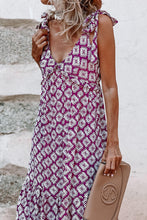 Load image into Gallery viewer, Maxi Dress | Purple Western Geometric Print V Neck Long Dress
