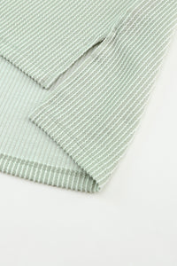 Oversized Top | Green Ribbed Roll-Tab Sleeve Chest Pocket