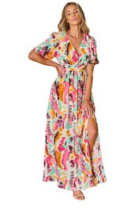 Pink Boho Tie-dye Print V Neck Maxi Dress | Dresses/Maxi Dresses