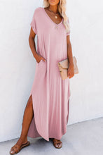 Load image into Gallery viewer, Maxi Dress | T Shirt Pink V Neck Dress
