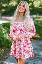 Load image into Gallery viewer, Pink Ruffle Tiered High Waist Puff Sleeve Floral Dress | Dresses/Floral Dresses
