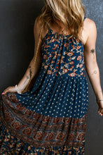 Load image into Gallery viewer, Bohemian Maxi Dress | Blue Floral Splicing Sleeveless Dress
