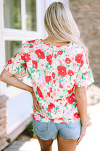 Load image into Gallery viewer, V Neck Blouse | Red Floral Print Ruffled Short Sleeve
