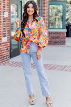 Load image into Gallery viewer, Carrot Floral Print Buttons Front Bubble Sleeve Shirt | Tops/Blouses &amp; Shirts
