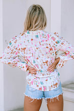 Load image into Gallery viewer, Multicolor Top | Abstract Print Lantern Sleeve Casual Shirt
