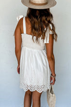 Load image into Gallery viewer, Mini Dress | White Adjustable Tie Straps Smocked Dress
