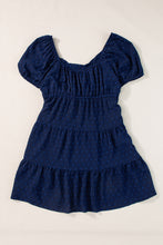 Load image into Gallery viewer, Puff Sleeve Dress | Navy Blue Swiss Dot Crossover Tiered Dress
