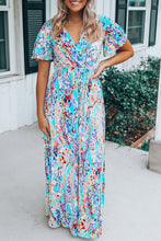 Load image into Gallery viewer, Green Wrap V Neck Floral Maxi Dress | Dresses/Floral Dresses
