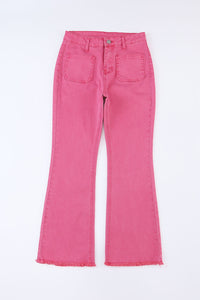Pink Ankle-length Flare Leg Raw Hem Jeans | Bottoms/Jeans