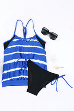 Load image into Gallery viewer, Light Blue Tankini with Stripes Patchwork | Swimwear/Tankinis
