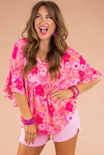 Load image into Gallery viewer, Rose Floral Print Ruffled Half Sleeve Plus Size Babydoll Blouse | Plus Size/Plus Size Tops/Plus Size Blouses &amp; Shirts
