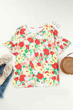 Load image into Gallery viewer, V Neck Blouse | Red Floral Print Ruffled Short Sleeve
