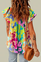 Load image into Gallery viewer, Womens Blouse | Ruffled Printed Tie Neck Cap Sleeve Blouse | Top
