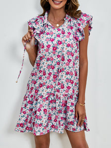 Womens Mini Dress | Tied Floral Cap Sleeve Mini Dress | Mini Dress