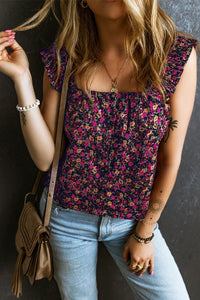 Floral Tank Top | Rose Boho Frilled Straps Blouse