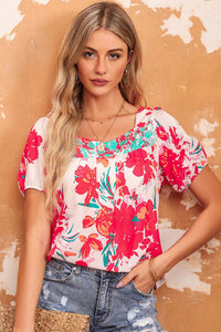 Floral Blouse | Tie Back Square Neck Top