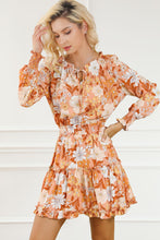 Load image into Gallery viewer, Camel Lace up Split Neck Tunic Floral Dress | Dresses/Floral Dresses
