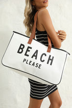 Load image into Gallery viewer, White BEACH PLEASE Print Large Canvas Tote Bag | Shoes &amp; Bags/Handbags
