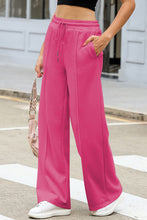 Load image into Gallery viewer, Rose Red Terry Knit Drawstring Smocked Waist Wide Leg Sweatpants | Bottoms/Pants &amp; Culotte
