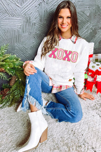 Pullover Sweatshirt | White XOXO Glitter Chenille Cable Knit