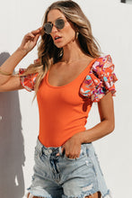 Load image into Gallery viewer, Orange Ribbed Knit Tiered Ruffled Sleeve Bodysuit | Tops/Bodysuits
