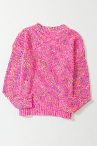 Dark Pink Colorful Spots Knitted V Neck Casual Sweater | Tops/Sweaters & Cardigans