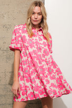 Load image into Gallery viewer, Pink Floral Tiered Puff Sleeve Mini Shirt Dress
