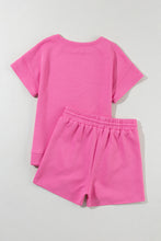 Load image into Gallery viewer, Strawberry Pink 2pcs Solid Textured Drawstring Shorts Set
