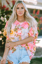 Load image into Gallery viewer, Womens Blouse | Pink Shirred Cuff 3/4 Sleeve Loose Fit Floral Blouse | Tops/Blouses &amp; Shirts
