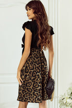 Load image into Gallery viewer, Leopard Print Dress | Black Flutter Sleeve Bodice Splicing
