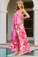 Load image into Gallery viewer, Pink Abstract Swirl Print Halter Maxi Dress | Dresses/Maxi Dresses
