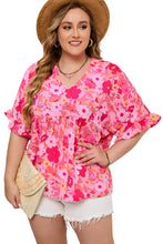 Load image into Gallery viewer, Rose Floral Print Ruffled Half Sleeve Plus Size Babydoll Blouse | Plus Size/Plus Size Tops/Plus Size Blouses &amp; Shirts
