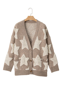 Khaki Star Pattern Winter Sweater with Pockets