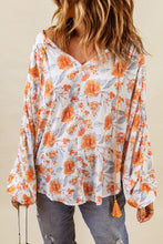 Load image into Gallery viewer, Orange Split V Neck Floral Print Dolman Blouse | Tops/Blouses &amp; Shirts
