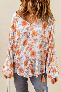 Orange Split V Neck Floral Print Dolman Blouse | Tops/Blouses & Shirts