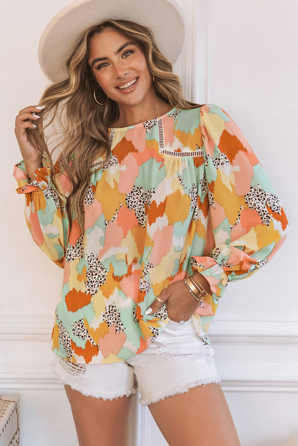 Pink Abstract Printed Long Sleeve Blouse | Tops/Blouses & Shirts