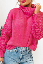 Load image into Gallery viewer, Pink Ribbed Turtleneck Fuzzy Sleeve Knit Sweater | Tops/Sweaters &amp; Cardigans
