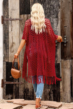 Load image into Gallery viewer, Openwork Open Front Cardigan with Fringes
