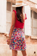 Load image into Gallery viewer, Mini Skirt | Red Floral Wrapped Lace up Skirt
