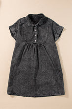 Load image into Gallery viewer, Denim Dress | Black Acid Wash Button Front Short Sleeve
